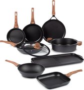 Bol.com Rosmarino Black Line 8-delige Pannenset - 100% PFAS & PFOA vrij - gegoten aluminium - non-stick minerale coating - ergon... aanbieding