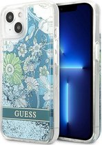 Guess Flower Liquid Glitter Back Case - Geschikt voor Apple iPhone 13 Mini (5.4") - Groen