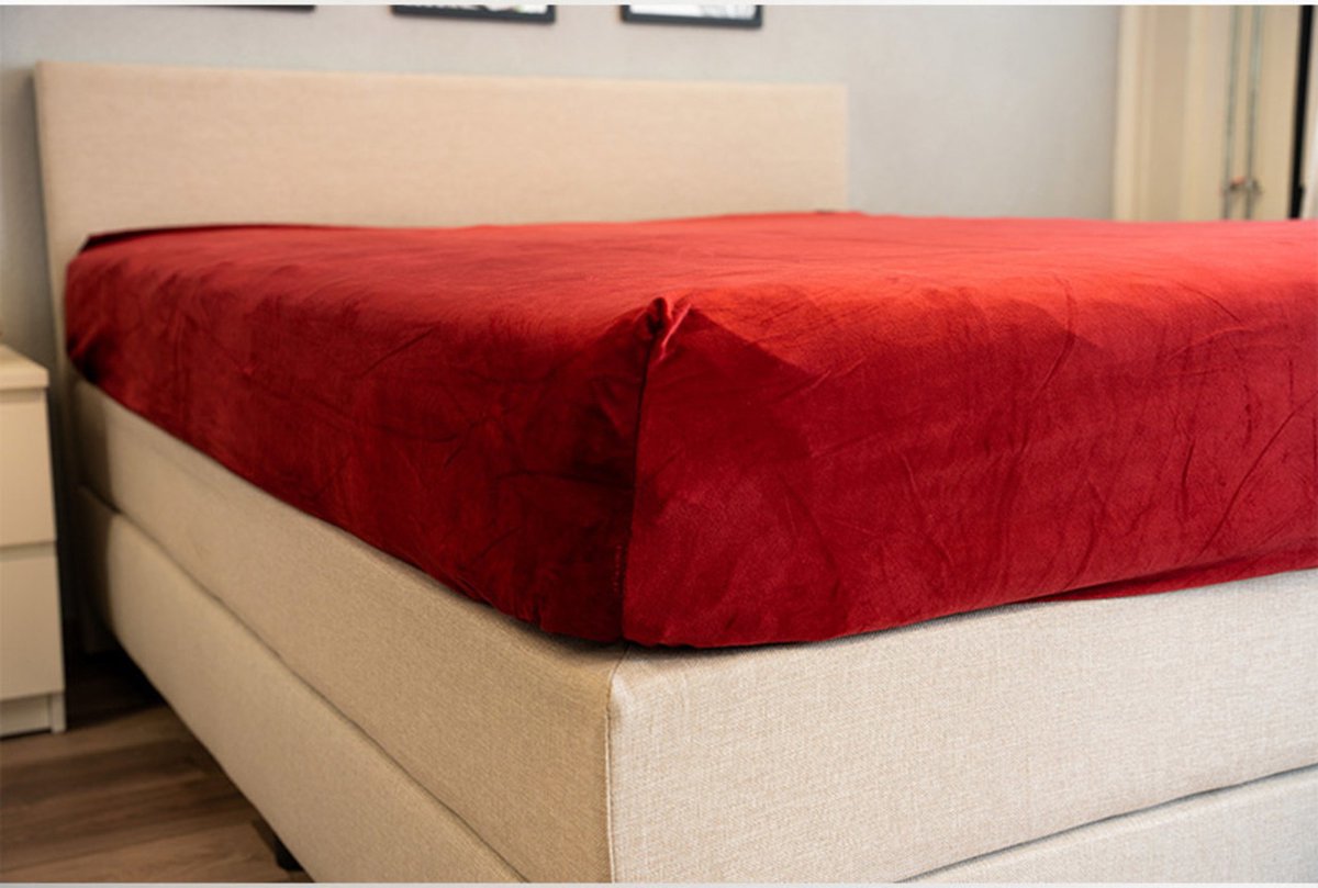 Beau Maison Velvet Hoeslaken Bordeaux Rood 180 x 200 cm + 40 cm hoekhoogte