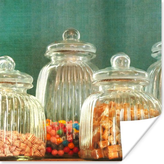 Bocaux en verre anciens remplis de bonbons 50x50 cm