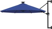 vidaXL Wandparasol met LED's en metalen paal 300 cm blauw