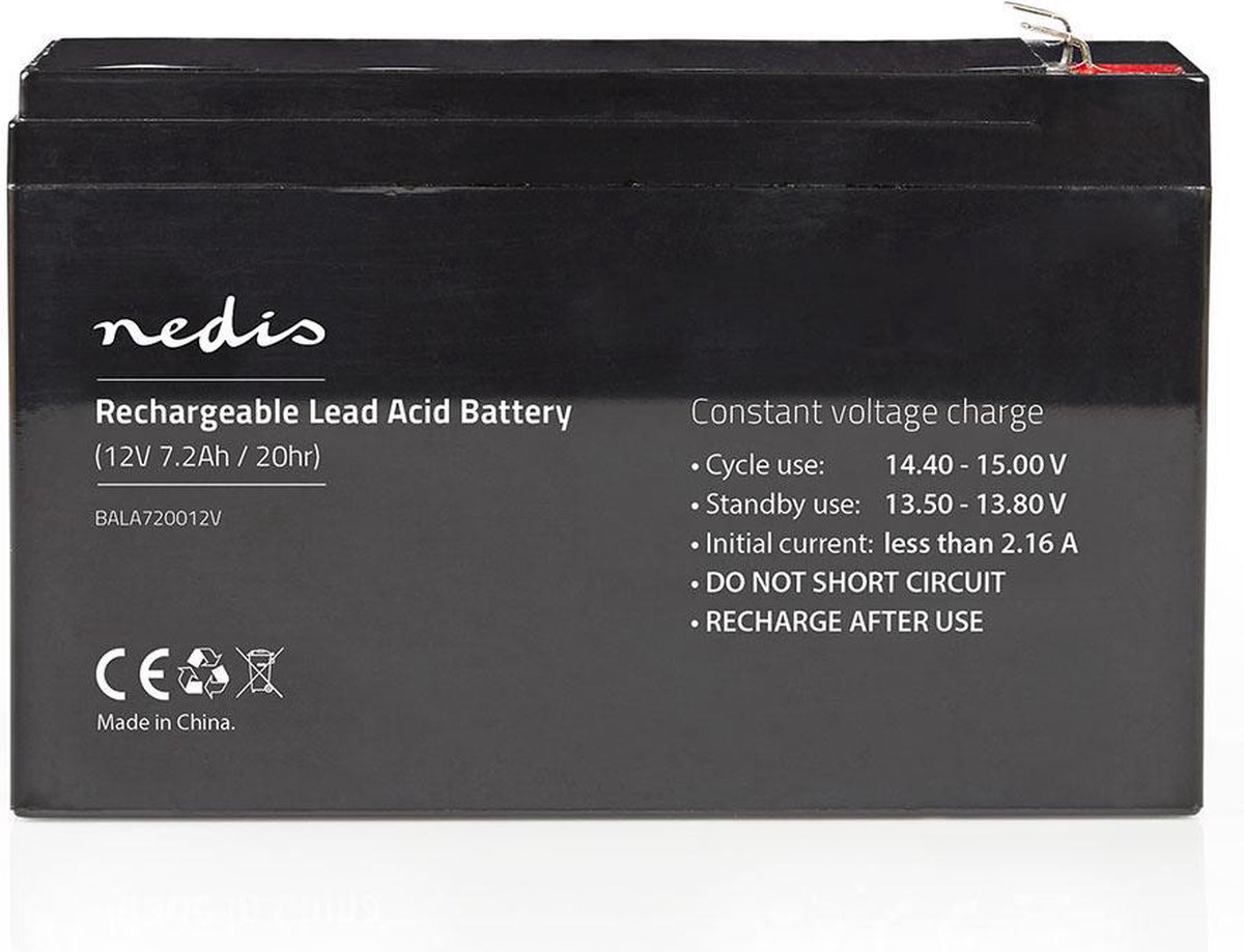 Nedis Oplaadbare Loodaccu | Lead-Acid | Oplaadbaar | 12 V | 7200 mAh | 151 mm | 65 mm | 95 mm