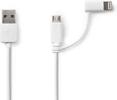 Nedis 2-in-1-Kabel - USB 2.0 - USB-A Male - Apple Lightning 8-Pins / USB Micro-B Male - 480 Mbps - 1.00 m - Vernikkeld - Rond - PVC - Wit - Polybag