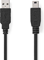 USB-Kabel | USB 2.0 | USB-A Male | USB Mini-B 5-Pins Male | 480 Mbps | Vernikkeld | 5.00 m | Rond | PVC | Zwart | Polybag