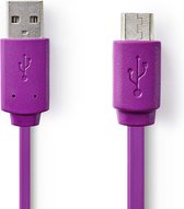 USB-Kabel | USB 2.0 | USB-A Male | USB Micro-B Male | 480 Mbps | Vernikkeld | 1.00 m | Plat | PVC | Violet | Polybag