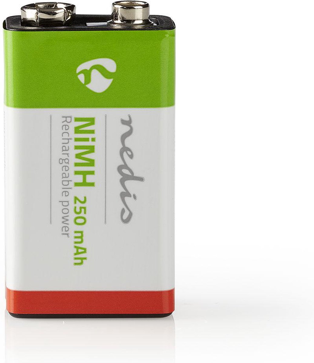 Nedis Oplaadbare NiMH-Batterij E-Block - 8.4 V DC - 250 mAh - Voorgeladen - 1-Blister - 6LR61 - Groen / Rood