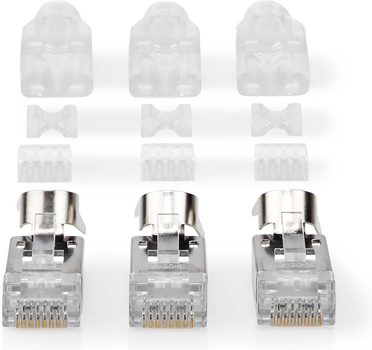 RJ45-Connector | RJ45 Pass Through | Stevig/Gesnoerd FTP CAT7 | Recht | Verguld | 10 Stuks | PVC | Grijs | Doos