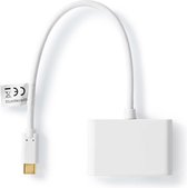 Nedis USB Multi-Port Adapter - USB 3.2 Gen 1 - USB-C Male - 2x USB-A - 5 Gbps - 0.20 m - Rond - Vernikkeld - PVC - Wit - Polybag