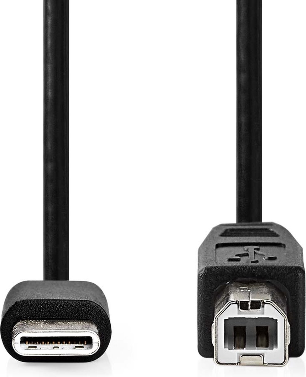 USB-Kabel | USB 2.0 | USB-C™ Male | USB-B Male | 480 Mbps | Vernikkeld | 2.0 m | Rond | PVC | Zwart | Doos