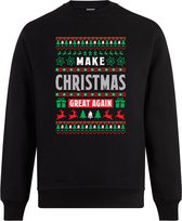 Sweater zonder capuchon - Jumper - Foute Kerst - Kerst Trui - Kerst Sweater - Ronde Hals Sweater - Christmas - Happy Holidays - Black - Make Christmas Great Again - Zwart - S