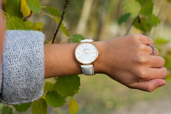 Montres Elysian pour Femme - Or - Cuir Wit - Acier Inoxydable - Étanche 3 Bar - Ø 36mm - Montre Femme - Cadeau pour Femme