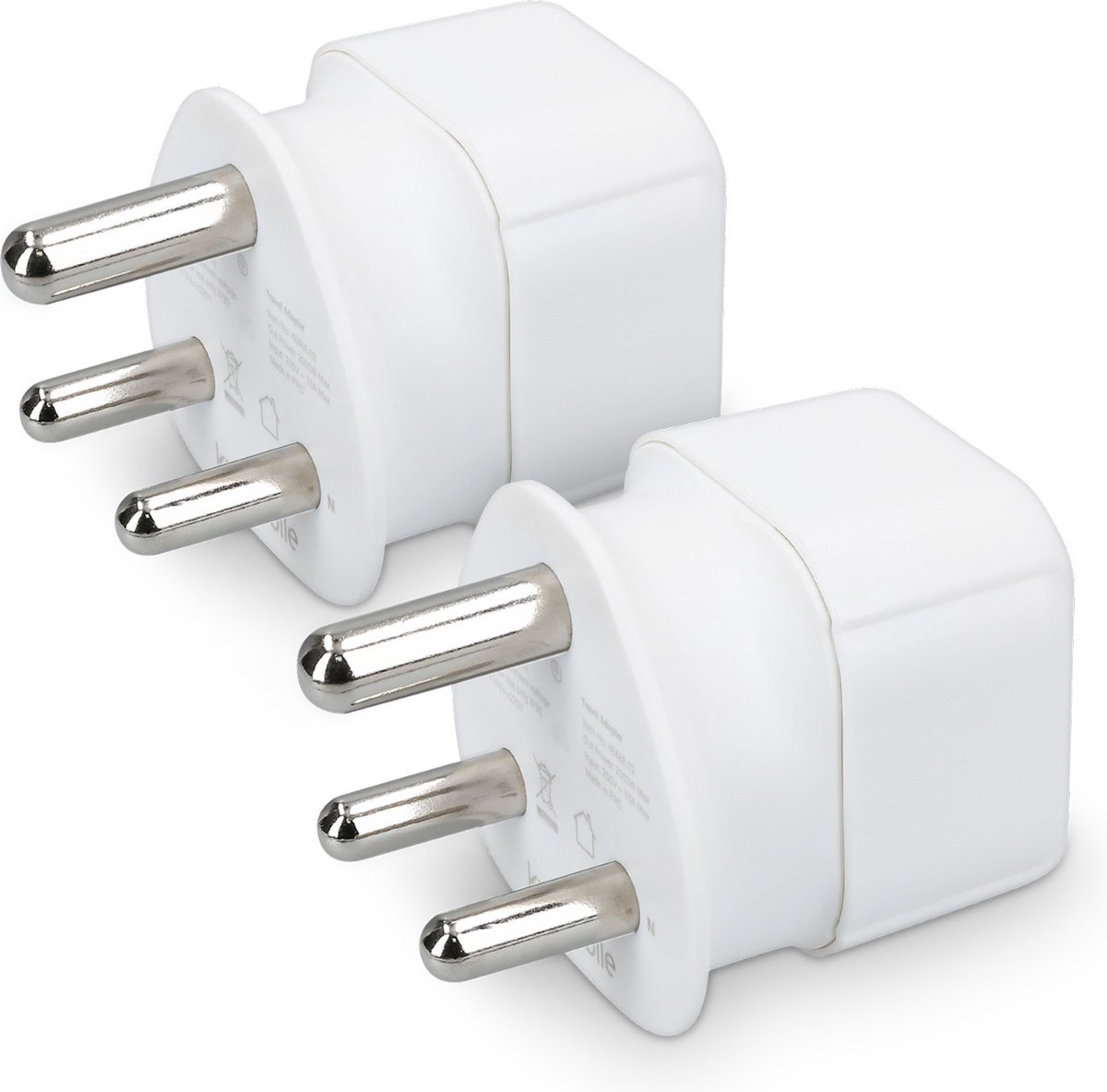 Bol.com kwmobile 2x reisstekker type M - Ideaal voor reizen in Zuid-Afrika, India en Nepal - Vakantiestekker in wit aanbieding