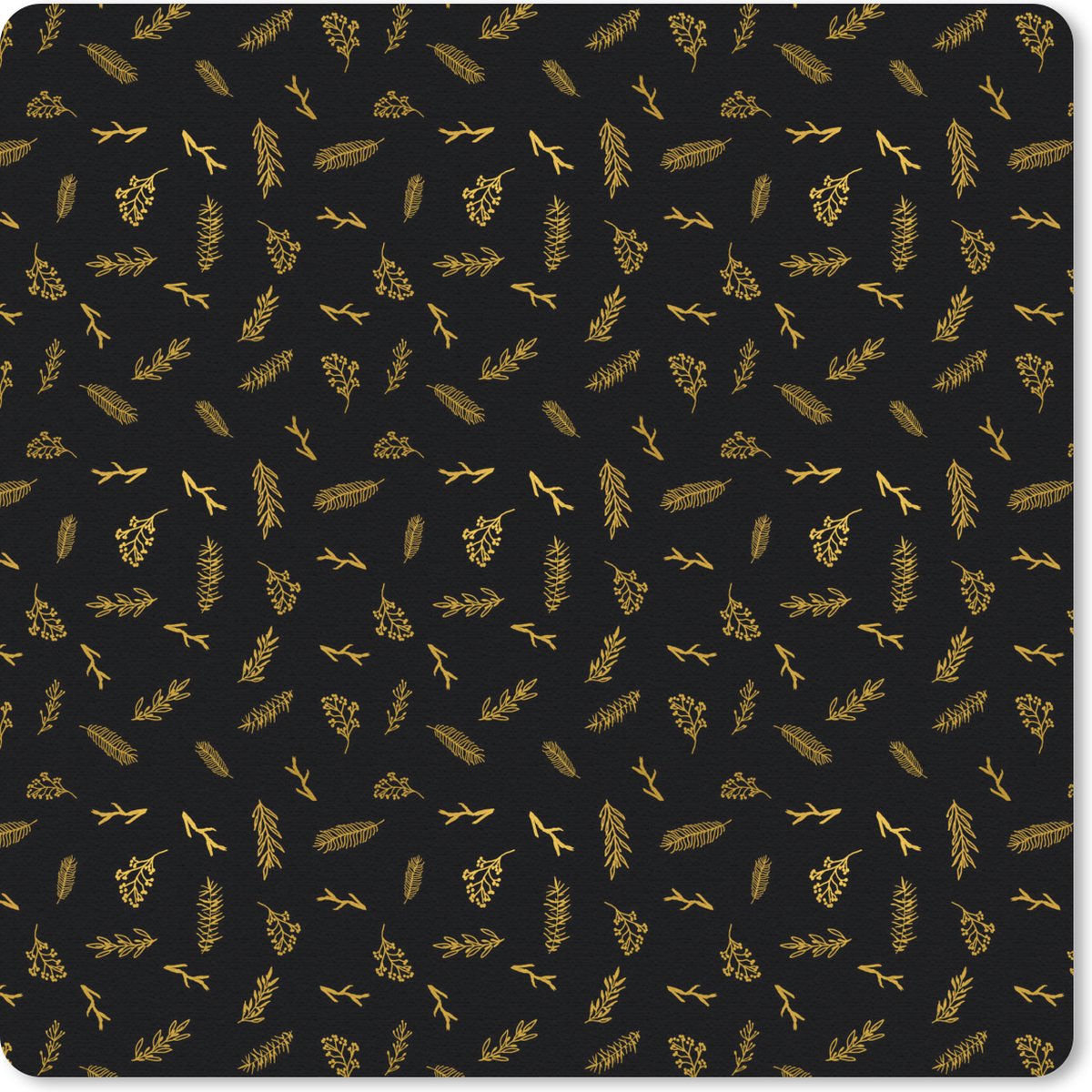 Muismat 20x20 cm - Mousepad Kerst - Patronen - Zwart - Goud - Muismatten