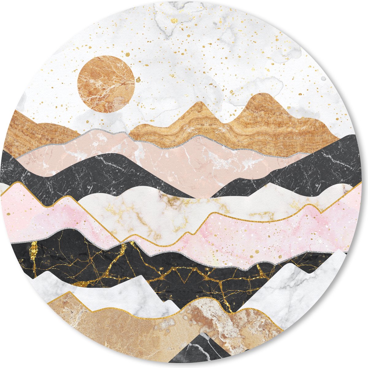 Muismat rond 30x30 cm - Mousepad Marmer - Pastel - Goud - Ronde muismatten