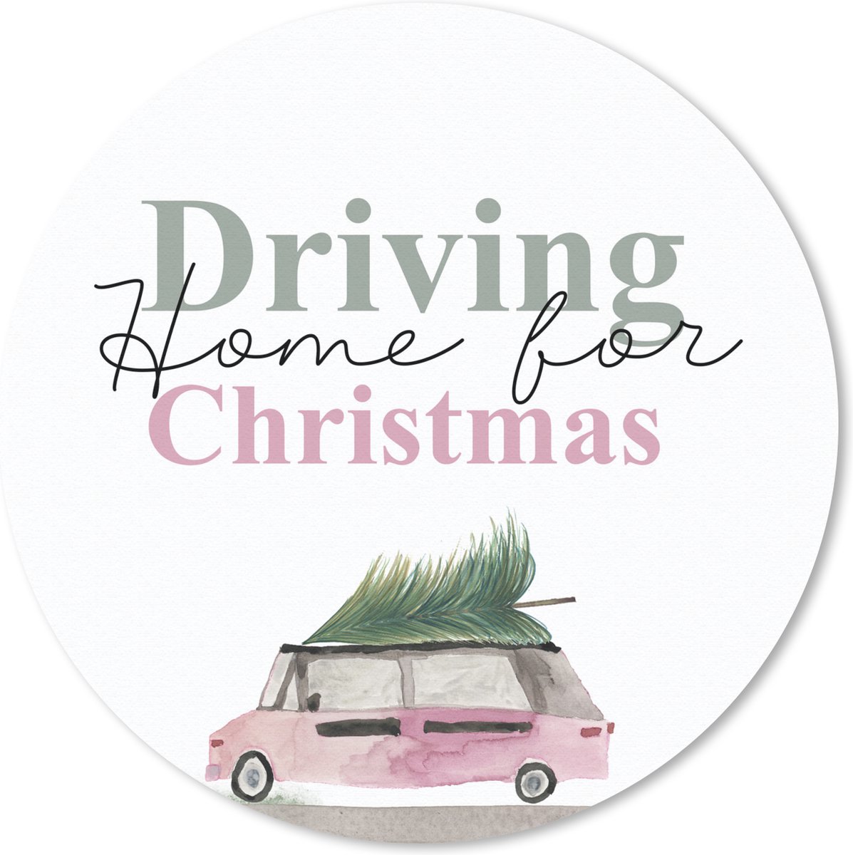 Muismat rond 40x40 cm - Mousepad Kerst - Driving home for Christmas - Auto - Quotes - Spreuken - Ronde muismatten