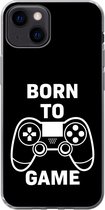 Geschikt voor iPhone 13 mini hoesje - Gamen - Quotes - Controller - Born to game - Zwart - Wit - Siliconen Telefoonhoesje