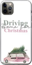 Geschikt voor iPhone 12 Pro Max hoesje - Kerst - Driving home for Christmas - Auto - Quotes - Spreuken - Siliconen Telefoonhoesje