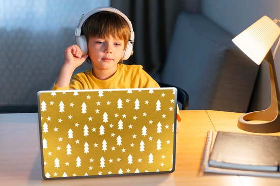 Laptop sticker - 11.6 inch - Sterren - Kerstboom - Goud - 30x21cm - Laptopstickers - Laptop skin - Cover