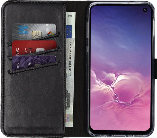 Selencia Hoesje - Geschikt voor Samsung Galaxy S10e - Echt Lederen Bookcase - Zwart