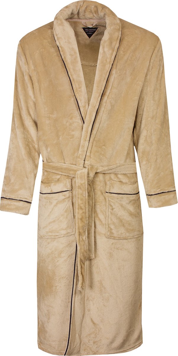 Paul Hopkins Heren Badjas - Kamerjas - Fleece - Beige - Maat M