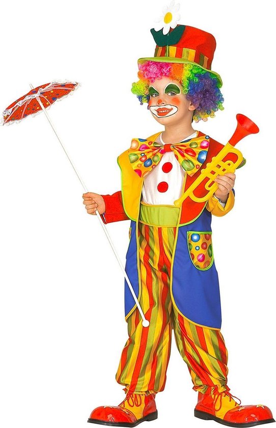 Widmann - Clown & Nar Kostuum - Knettergekke Clown Circus Rondellini Kind Kostuum - Multicolor - Maat 116 - Carnavalskleding - Verkleedkleding