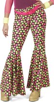 Funny Fashion - Hippie Kostuum - Fluor Flower Power Goes Disco Broek Vrouw - Geel, Roze - Maat 44-46 - Carnavalskleding - Verkleedkleding