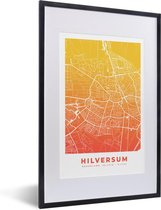 Fotolijst incl. Poster - Stadskaart - Hilversum - Rood - Geel - 40x60 cm - Posterlijst - Plattegrond
