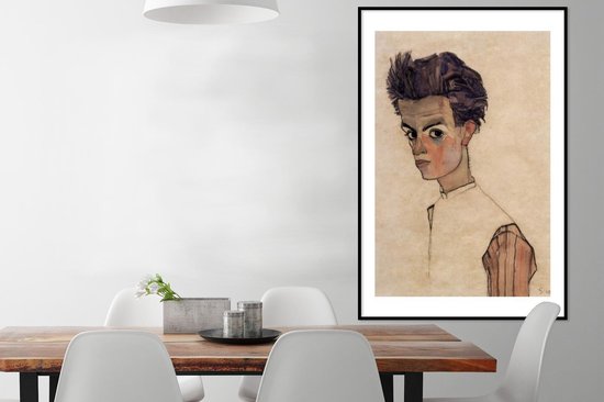 Cadre photo avec affiche - Autoportrait avec chemise rayée - Egon Schiele - 80x120 cm - Cadre pour affiche
