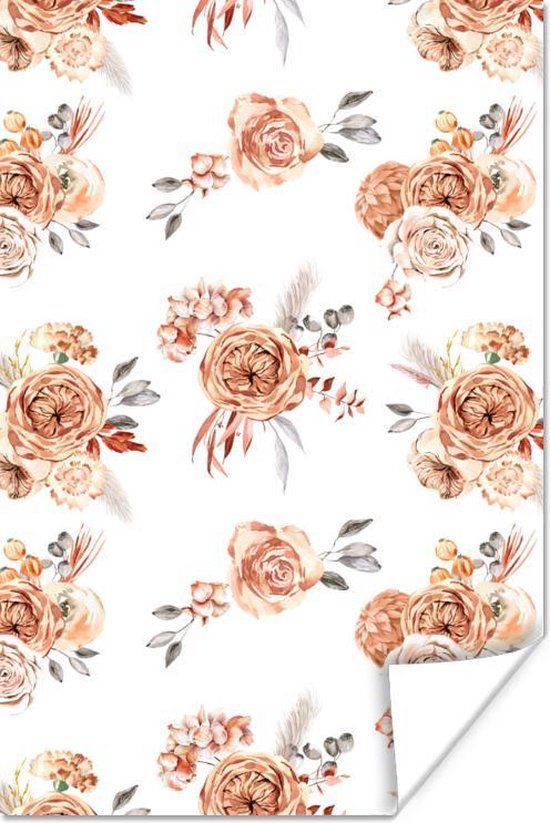 Affiche Roses - Marron - Wit - 20x30 cm