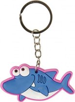 sleutelhanger haai junior 6 cm rubber roze/blauw