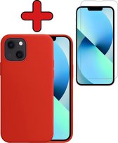 iPhone 13 Mini Hoesje Siliconen Case Back Cover Hoes Rood Met Screenprotector Dichte Notch - iPhone 13 Mini Hoesje Cover Hoes Siliconen Met Screenprotector Dichte Notch