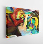 Canvas schilderij - Stained Glass Forever series. Background design of color fragments, shape patterns and symbols on the subject of art, space division and design  -     771690796