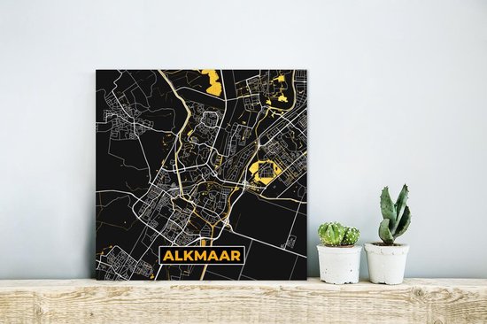 Décoration murale Métal - Peinture Aluminium - Carte - Alkmaar - Or - Zwart - 20x20 cm