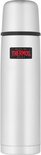 Zilverkleurige Thermos isolerende fles met rood 'Genuine Thermos Brand' logo.