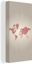 Wanddecoratie Wereldkaart - Kaart - Letters - Canvas - 40x80 cm