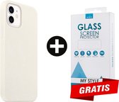 Siliconen Backcover Hoesje iPhone 12 Mini Wit - Gratis Screen Protector - Telefoonhoesje - Smartphonehoesje