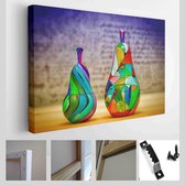 Onlinecanvas - Schilderij - Decoratieve Kleurrijke Fruitpeer Hout. Handbeschilderd. Moderne Moderne Horizontaal - Multicolor - 115 X 75 Cm