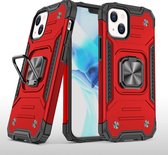 iPhone 13 Mini Hoesje - Heavy Duty Armor hoesje iPhone 13 Mini Rood - iPhone 13 Mini hoesje silicone TPU 360-Degree hybride hoesje Kickstand ringhouder met Magnetisch Auto Mount