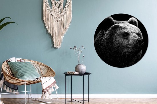 WallCircle® - Behangcirkel 100x100 cm - Muurstickers Beer - Dier - Zwart - Wit - Muurcirkel woonkamer - Wandcirkel slaapkamer - Kamer decoratie zelfklevend - Muurdecoratie accessoires XXL