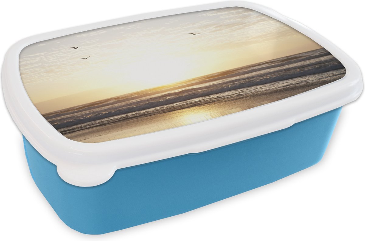 Broodtrommel Blauw - Lunchbox - Brooddoos - Zon - Vogel - Zee - 18x12x6 cm - Kinderen - Jongen