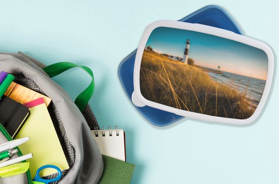 Lunch box Blauw - Lunch box - Boîte à pain - Phare - Mer - Amérique - 18x12x6 cm - Enfants - Garçon