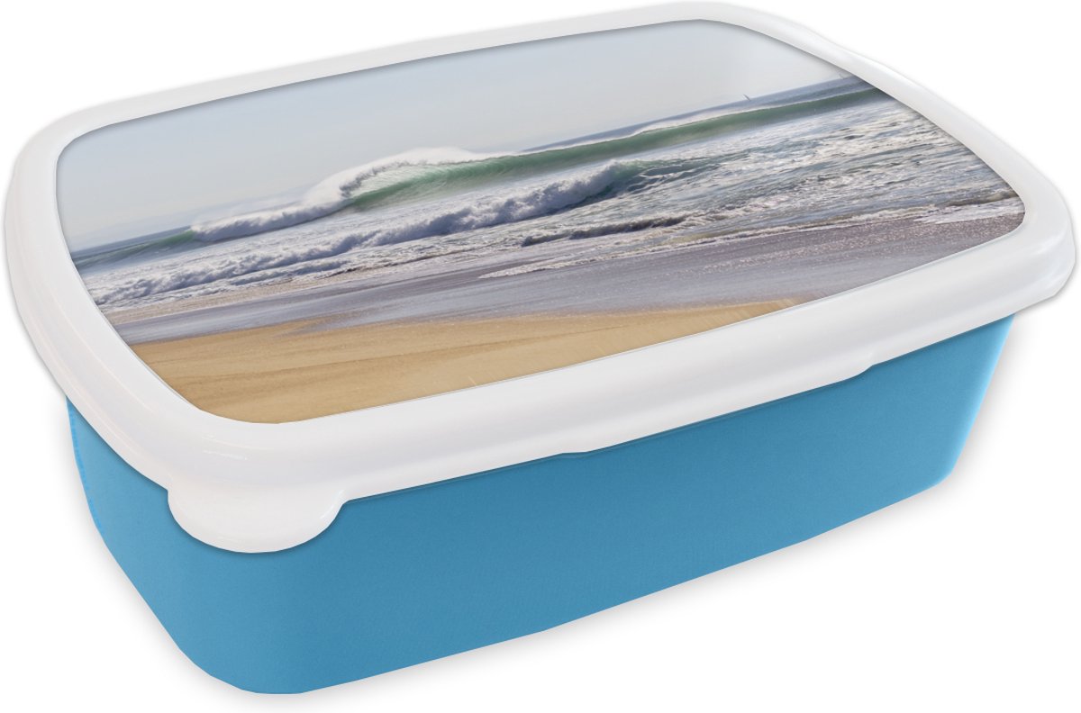 Broodtrommel Blauw - Lunchbox - Brooddoos - Strand - Golven - Zee - 18x12x6 cm - Kinderen - Jongen