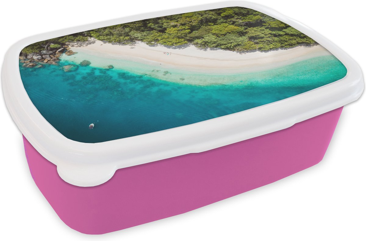 Broodtrommel Roze - Lunchbox - Brooddoos - Strand - Stenen - Australië - 18x12x6 cm - Kinderen - Meisje