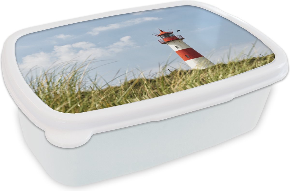 Broodtrommel Wit - Lunchbox - Brooddoos - Zee - Vuurtoren - Duitsland - 18x12x6 cm - Volwassenen