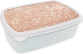 Broodtrommel Wit - Lunchbox - Brooddoos - Zalmroze glitter - 18x12x6 cm - Volwassenen