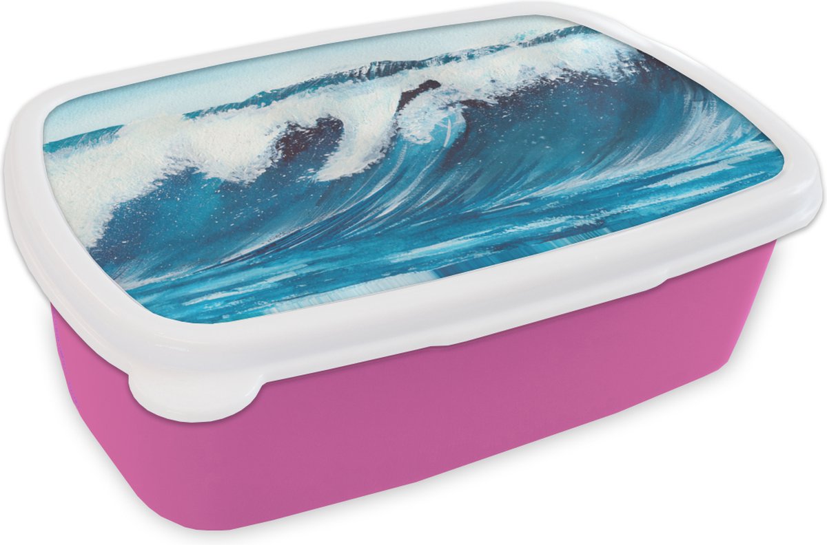 Broodtrommel Roze - Lunchbox - Brooddoos - Golf - Zee - Waterverf - 18x12x6 cm - Kinderen - Meisje