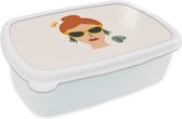 Lunch box Wit - Lunch box - Boîte à pain - Femme - Monstera - Kroon - Portrait - 18x12x6 cm - Adultes