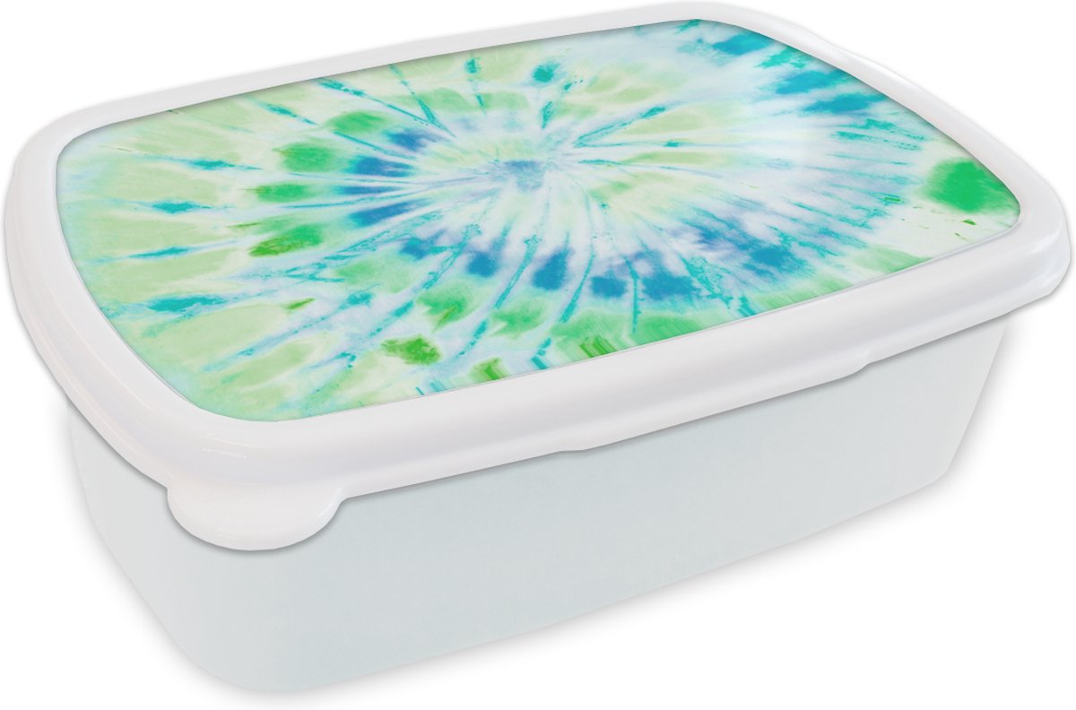 Broodtrommel Wit - Lunchbox - Brooddoos - Tie dye - Groen - Blauw - 18x12x6 cm - Volwassenen