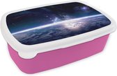 Broodtrommel Roze - Lunchbox - Brooddoos - Ruimte - Aarde - Licht - 18x12x6 cm - Kinderen - Meisje