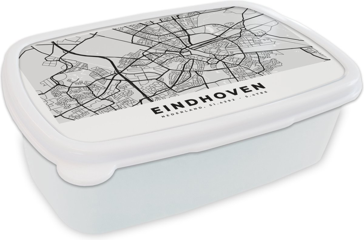Broodtrommel Wit - Lunchbox - Brooddoos - Kaart - Eindhoven - Nederland - 18x12x6 cm - Volwassenen